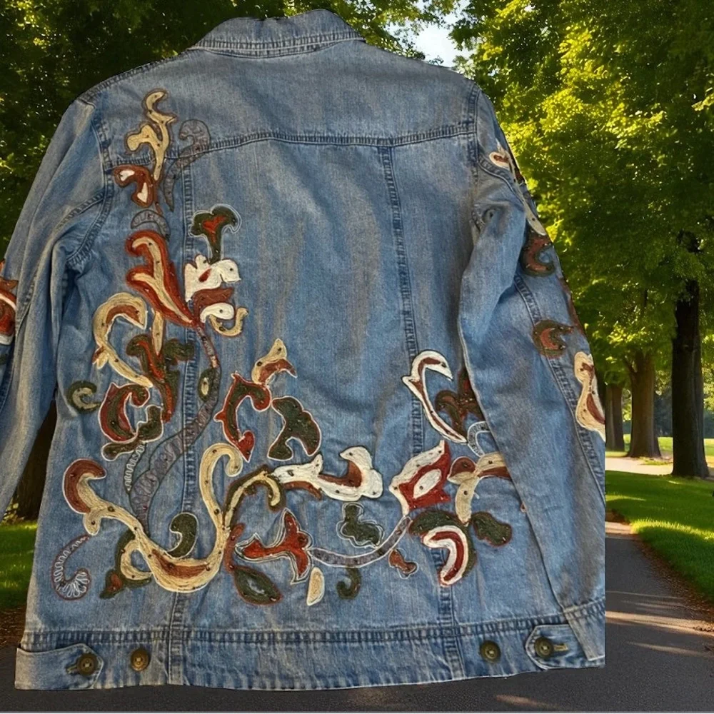 NWOT Boho Embroidered Denim Jacket Sm/Med - Picture 2 of 15